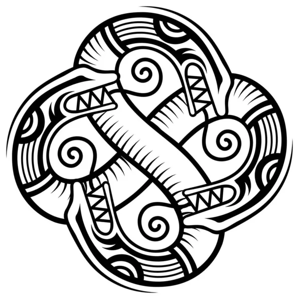 Skandinavisk vikingateknik. Forntida dekorativ drake i keltisk stil, skandinavisk knut-work illustration — Stock vektor