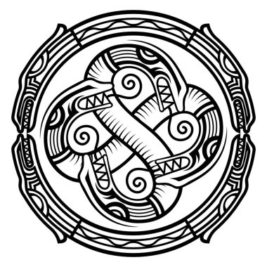 Scandinavian Viking design. Ancient decorative dragon in celtic style, scandinavian knot-work illustration clipart