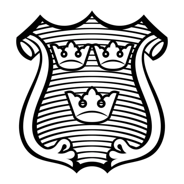 İsveç 'in Heraldik sembolü, kalkanı ve üç taç. — Stok Vektör