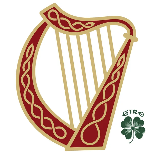 Irlanda Strumento musicale arpa in stile vintage, retrò, illustrazione sul tema della festa di San Patrizio — Vettoriale Stock