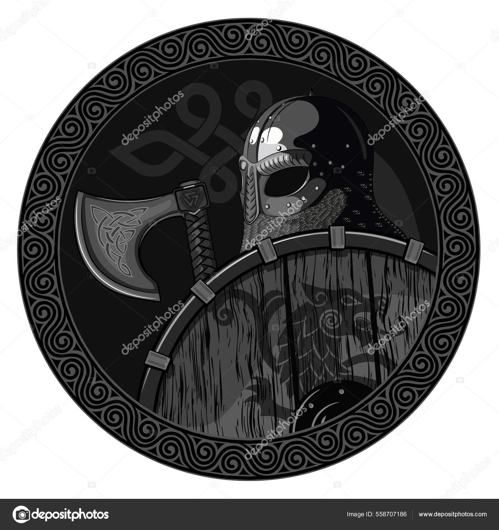 Warrior Barbarian Viking Berserker with axe and shield Stock Vector