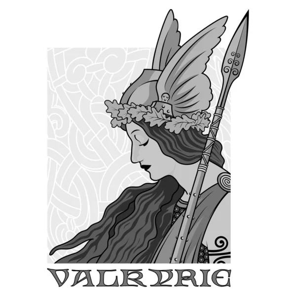 Valkyrie, illustration to Scandinavian mythology, drawn in Art Nouveau style — Stock Vector