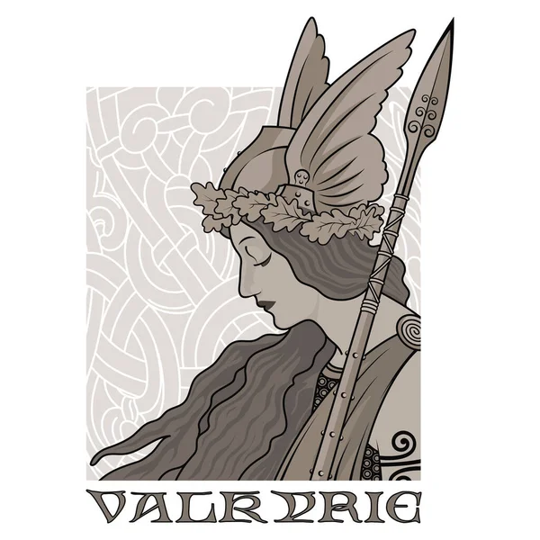 Valkyrie, illustration to Scandinavian mythology, drawn in Art Nouveau style — Stock Vector