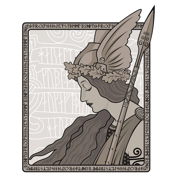 Valkyrie, illustration to Scandinavian mythology, drawn in Art Nouveau style — Stock Vector