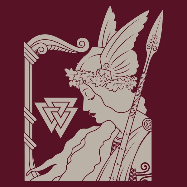 Valkyrie, illustration de la mythologie scandinave, dessinée dans le style Art Nouveau — Image vectorielle