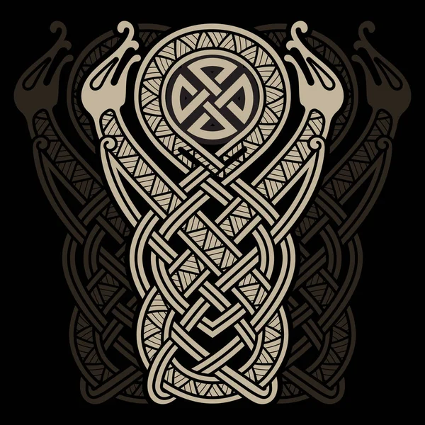 Ancient Celtic Scandinavian Design Celtic Ligature Pattern Ornament Isolated Black — Stockvektor