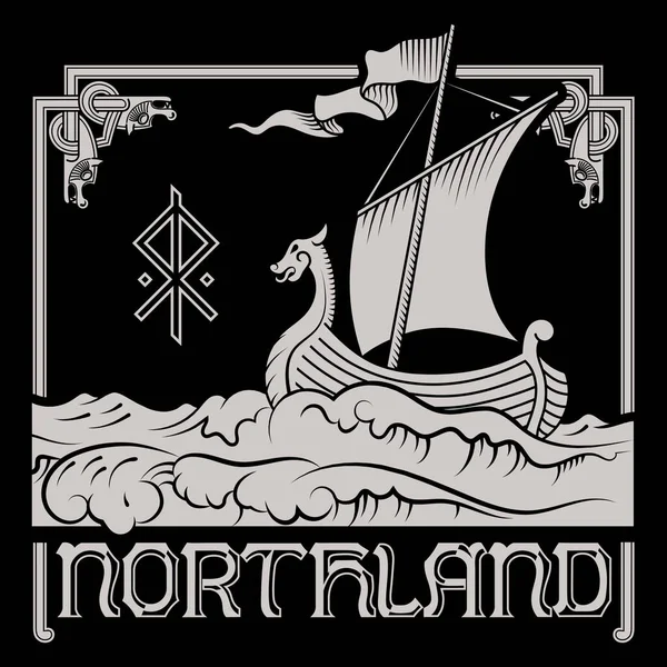 Scandinavian Viking Design Warship Vikings Frame Old Norse Celtic Style — Image vectorielle