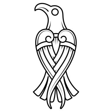 Black Raven. Illustration in the Scandinavian Celtic style, isolated on white, vector illustration clipart