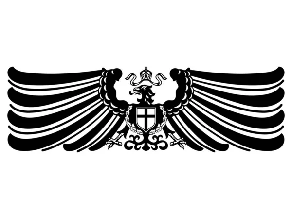 Knight Design Geraldic Eagle Shield Cross Isolated White Vector Illustration — Vector de stock