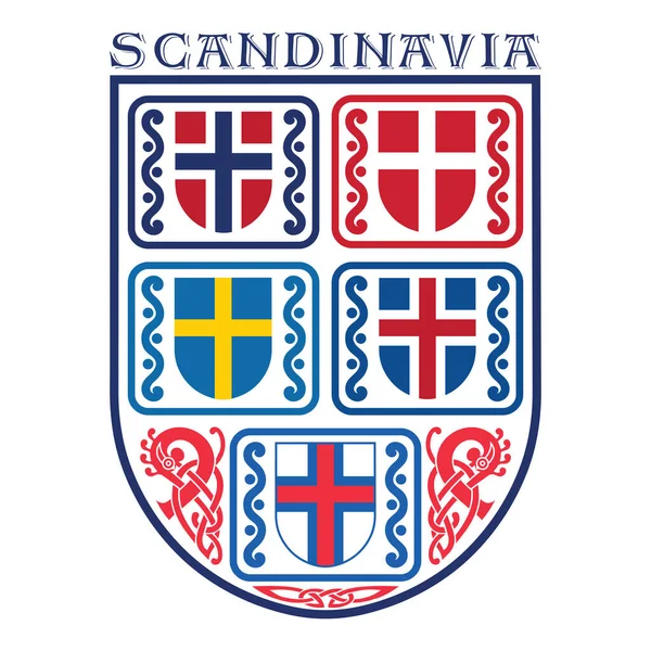 Heraldic Shields Nordic Flags Scandinavia Norway Iceland Sweden Denmark Finland — Stockvektor