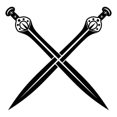 Scandinavian Viking design. Two crossed battle Viking swords, isolated on white, vector icon illustration