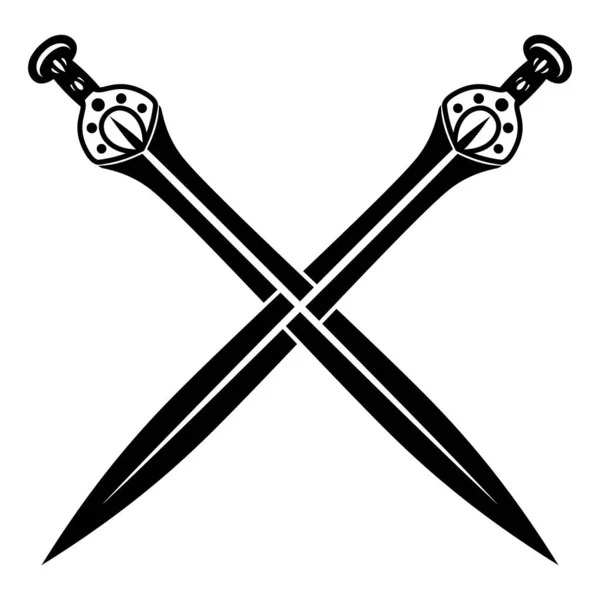 Scandinavian Viking Design Two Crossed Battle Viking Swords Isolated White — Archivo Imágenes Vectoriales