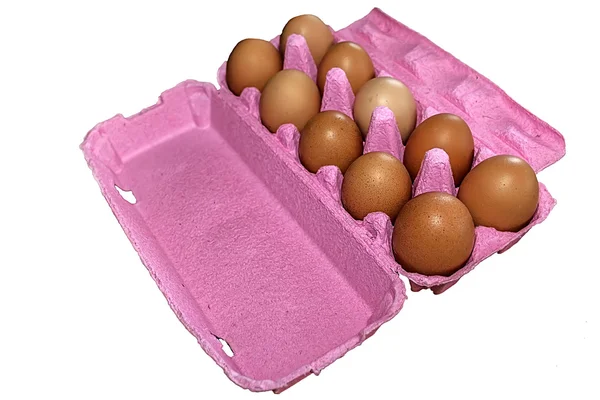 Eggs in pink packaging — Stock Photo, Image