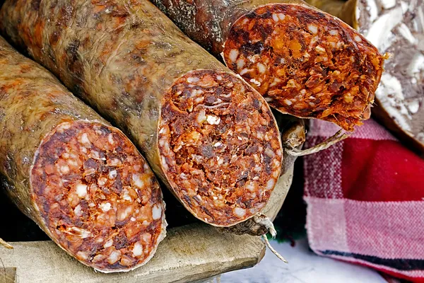 Traditional red sausage and aspic 1 — Stock Photo, Image