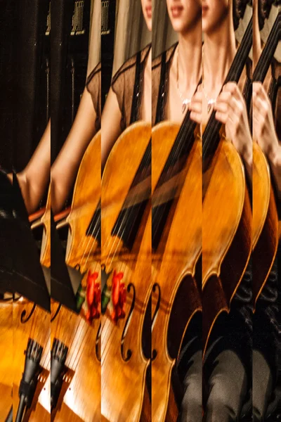 Spegel, kvinna och violoncell — Stockfoto