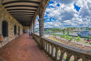SANTO DOMINGO, DOMINICAN REPUBLIC-MARCH 13, 2020: View from the Alcazar de Colon, the historic palace of the governor, built in 1511-1514 by the son of Christopher Columbus. UNESCO World Heritage.