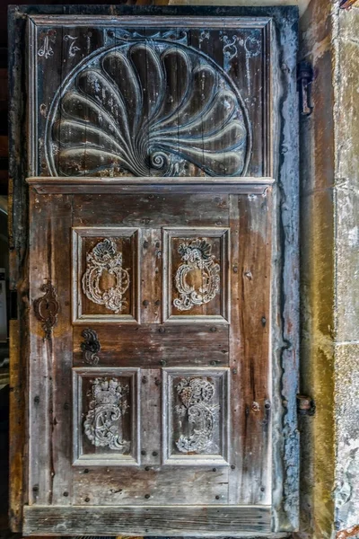 Ancienne Porte Bois Église Évangélique Fortifiée Biertan Transylvanie Roumanie Construite — Photo