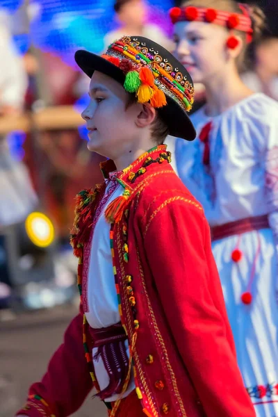 Romania Timisoara July 2016 Child Ukrainian Dancing Traditional Costume Present — 图库照片