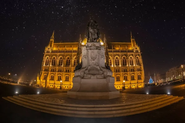 Budapest Magyarország December 2018 Magyar Parlament Épületének Éjszakai Kilátása Magyar — Stock Fotó