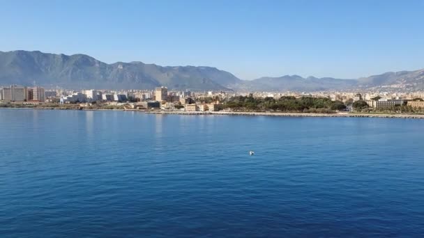 Panoramisch Uitzicht Stad Palermo Sicilië Italië Vanaf Een Schip Zee Rechtenvrije Stockvideo