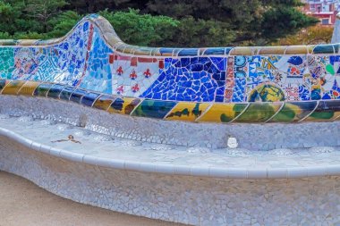 Carmel Hill, Barcelona, Katalonya, İspanya 'da bulunan Park Guell' in ayrıntıları, mimar Antoni Gaudi. 1900-1914 arası inşa edilmiş, 1926 'da resmen açılmış. 1984 yılından itibaren UNESCO Dünya Mirası Alanının bir parçasıdır..