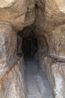 Cheops Piramidi 'ne giriş, Giza Mezarlığı' nın büyük piramitlerinin bulunduğu yerden en büyüğü. El Haram, Giza Valiliği, Mısır, Afrika.