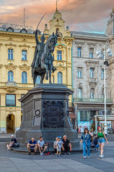 Zagreb Croatie Juin 2022 Statue Ban Jelacic Monument Célèbre Général — Photo