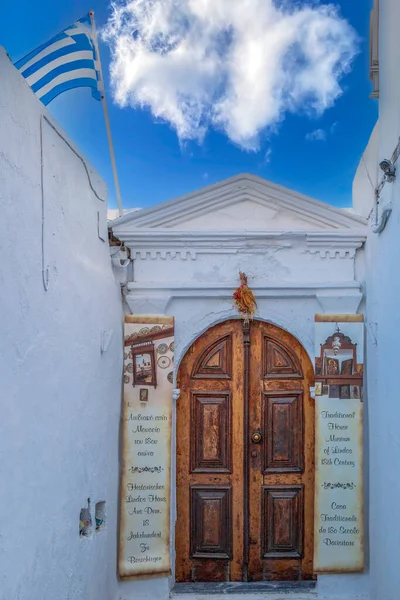 Lindos Rhodes Island Greece July 2022 Entrance Traditional Greek House — 스톡 사진