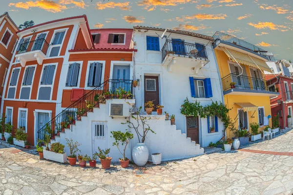 Parga Greece Traditional Greek Colorful Neoclassical Mansions Covering Slopes City —  Fotos de Stock