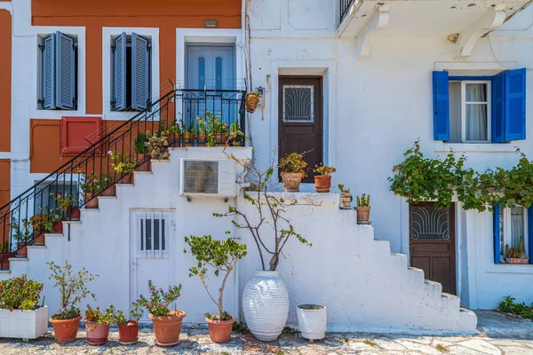 Parga Greece Traditional Greek Colorful Neoclassical Mansions Covering Slopes City —  Fotos de Stock