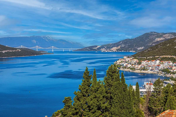 Neum Bosnia Herzegovina August 2022 View Border Peljesac Bridge Croatia — Foto de Stock