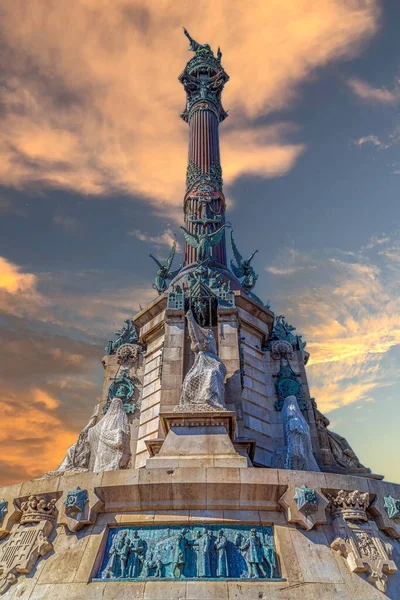 Das Hohe Kolumbus Denkmal Unteren Ende Der Rambla Barcelona Katalonien — Stockfoto