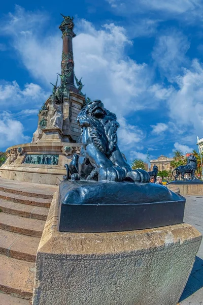 Monument Colomb Avec Haut Extrémité Inférieure Rambla Barcelone Catalogne Espagne — Photo