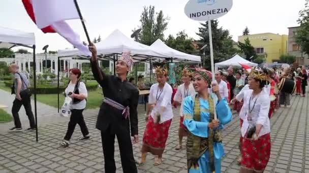 Timisoara Roemenië Juli 2019 Dansers Uit Indonesië Traditioneel Kostuum Aanwezig Stockvideo's