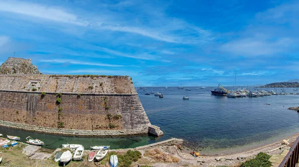 Panorama Com Antiga Fortaleza Corfu Uma Fortaleza Veneziana Cidade Corfu — Fotografia de Stock