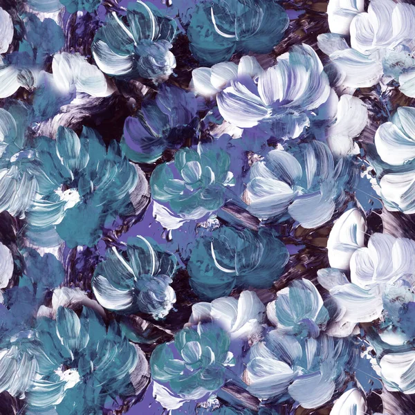 Naadloos Patroon Van Abstracte Blauwe Bloemen Kunstschilderkunst Creatieve Hand Geschilderde — Stockfoto