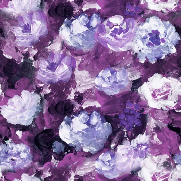 Purple Abstract Flowers Seamless Pattern Art Painting Creative Hand Painted — Stock Photo, Image