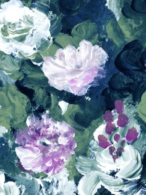 Soyut çiçekler, sanat resimleri, yaratıcı el boyası arka plan, fırça dokusu, akrilik resim. Modern sanat. Çağdaş sanat.