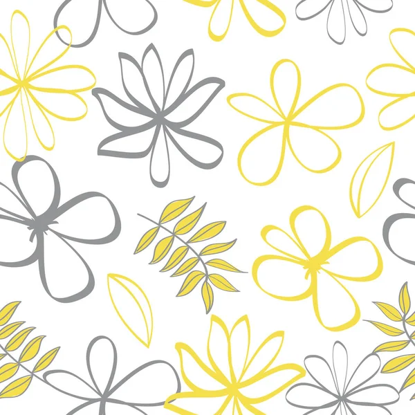 Naadloos Patroon Van Ultieme Grijze Verlichtende Gele Bloemen Botanie Licht — Stockvector