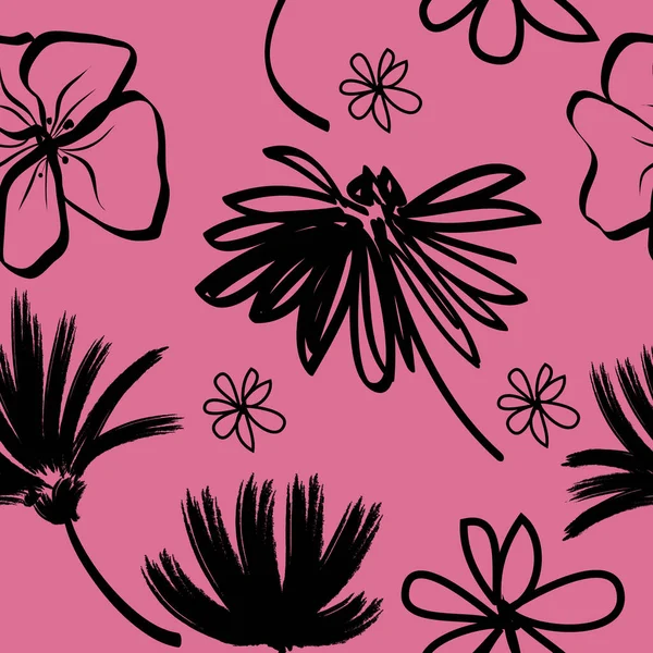 Pasifik Pembesi, soyut siyah çiçekli kusursuz bir desen. El çizimi şekiller ve çizgi sanatı. Katılım çizimi, botanik element. 