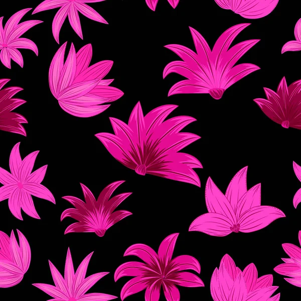 Seamless Pattern Velvet Violet Pink Flowers Vector Background Plants Botanical — Stock Vector