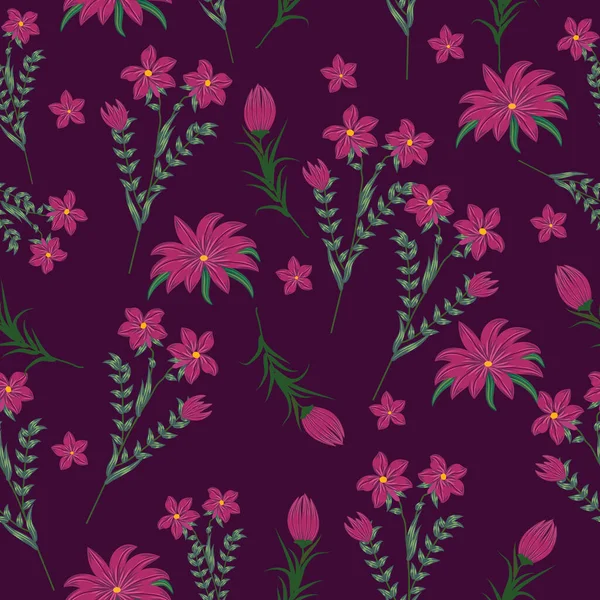 Nahtloses Muster Mit Lila Blüten Vektorhintergrund Pflanzen Botanischem Design Für — Stockvektor