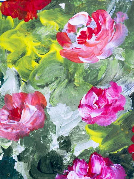 Rote Und Rosa Abstrakte Blumen Kunstmalerei Kreativer Handbemalter Hintergrund Pinselstruktur — Stockfoto
