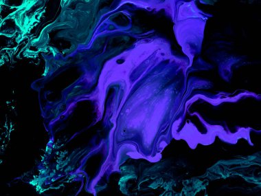 Neon abstract creative art painting in violet and green colors, acrylic hand painted marble texture, abstract ocean. Modern art. Contemporary art. 