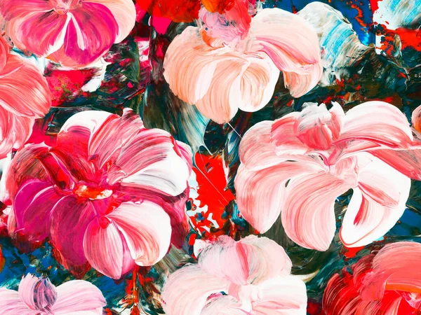 Rosa Och Röda Abstrakta Blommor Konst Målning Kreativ Handmålade Bakgrund — Stockfoto