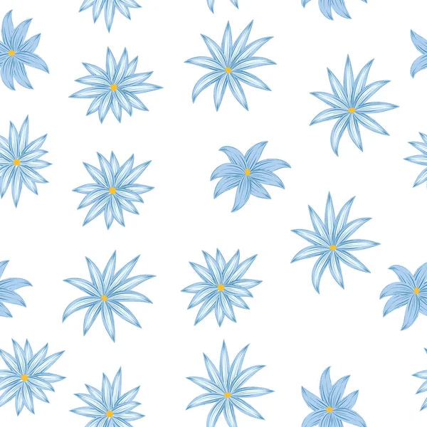Blaue Blumen Nahtloses Muster Modernem Stil Abstrakte Kunst Botanischer Vektor — Stockvektor