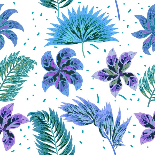 Dekorative Vektor Nahtlose Muster Mit Hellen Blättern Und Blüten Tropischer — Stockvektor