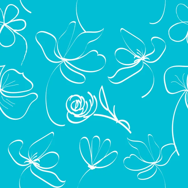 Vector Seamless Pattern Hand Draw Abstract Flowers Botany Blue Background — Archivo Imágenes Vectoriales