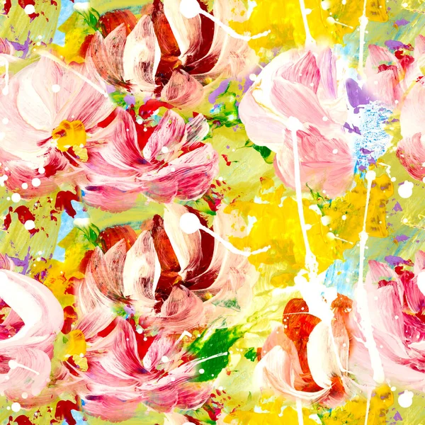 Flores Brillantes Abstractas Pintura Artística Fondo Pintado Mano Creativo Textura — Foto de Stock