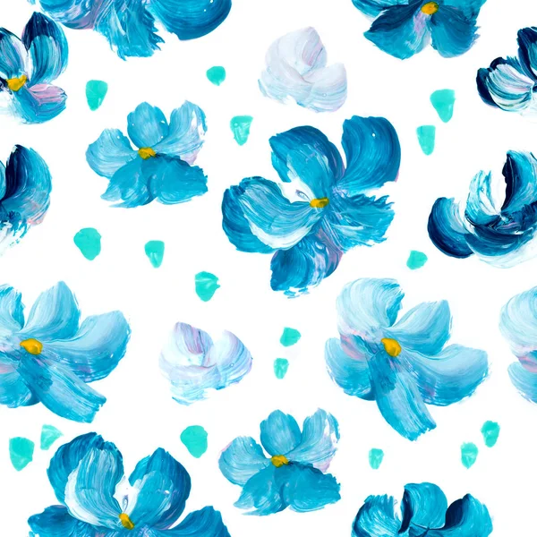 Nahtlose Muster Abstrakte Blaue Blumen Kunstmalerei Kreative Hand Bemalten Hintergrund — Stockfoto